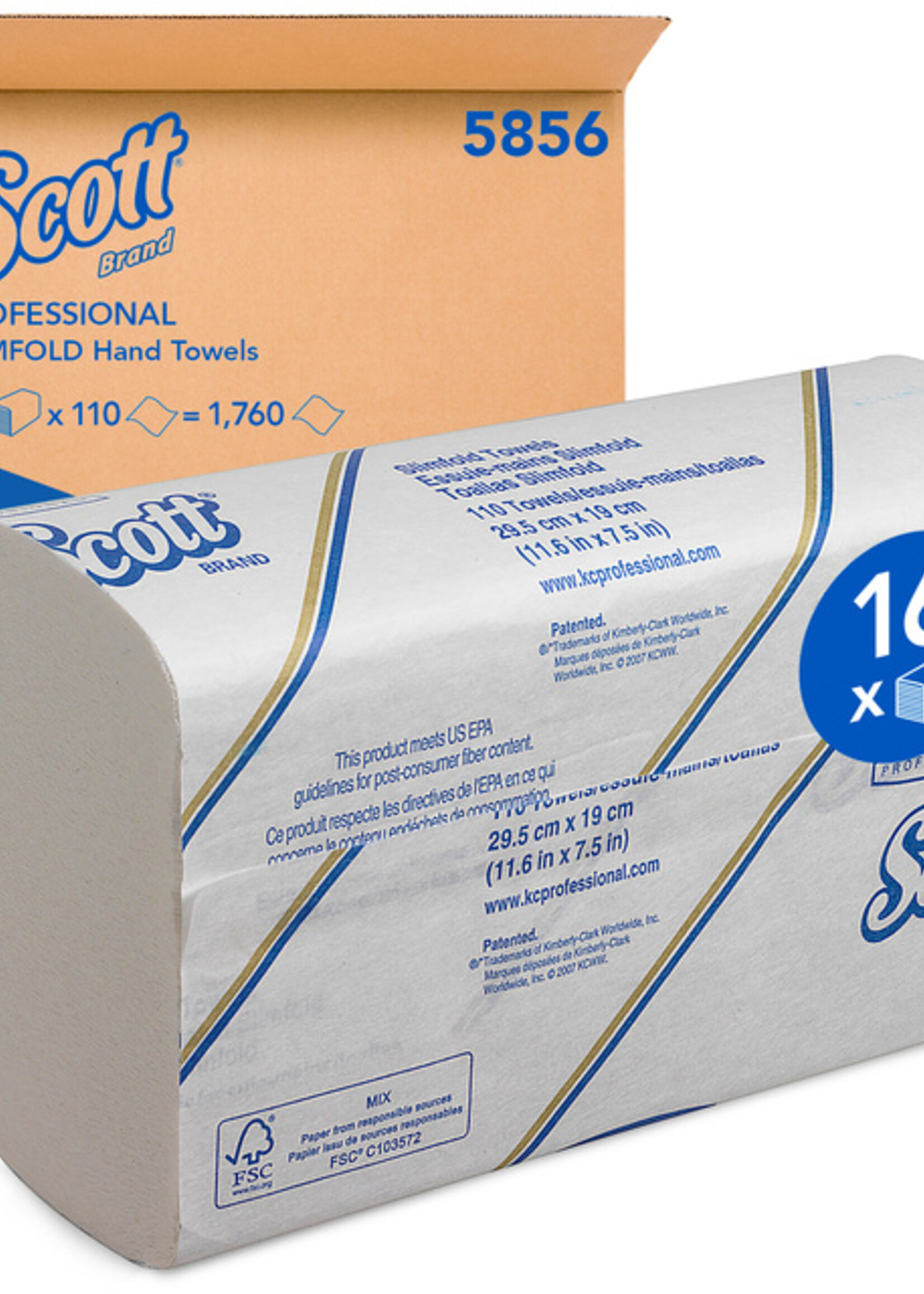 Scott Essuie-mains Scott Slimroll 5856 pli-M 1 ép 19x29,5cm 16x110 feuilles blanc