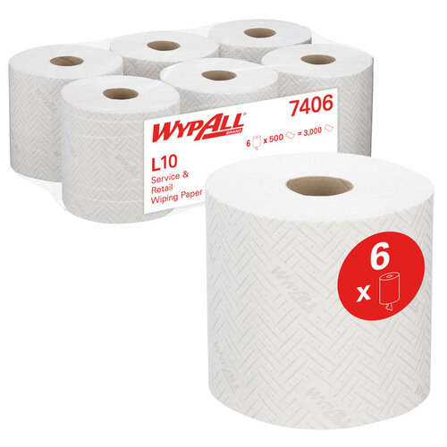 WypAll Poetsrol WypAll L10 1-laags 18,3cmx190m 500vel wit 7406