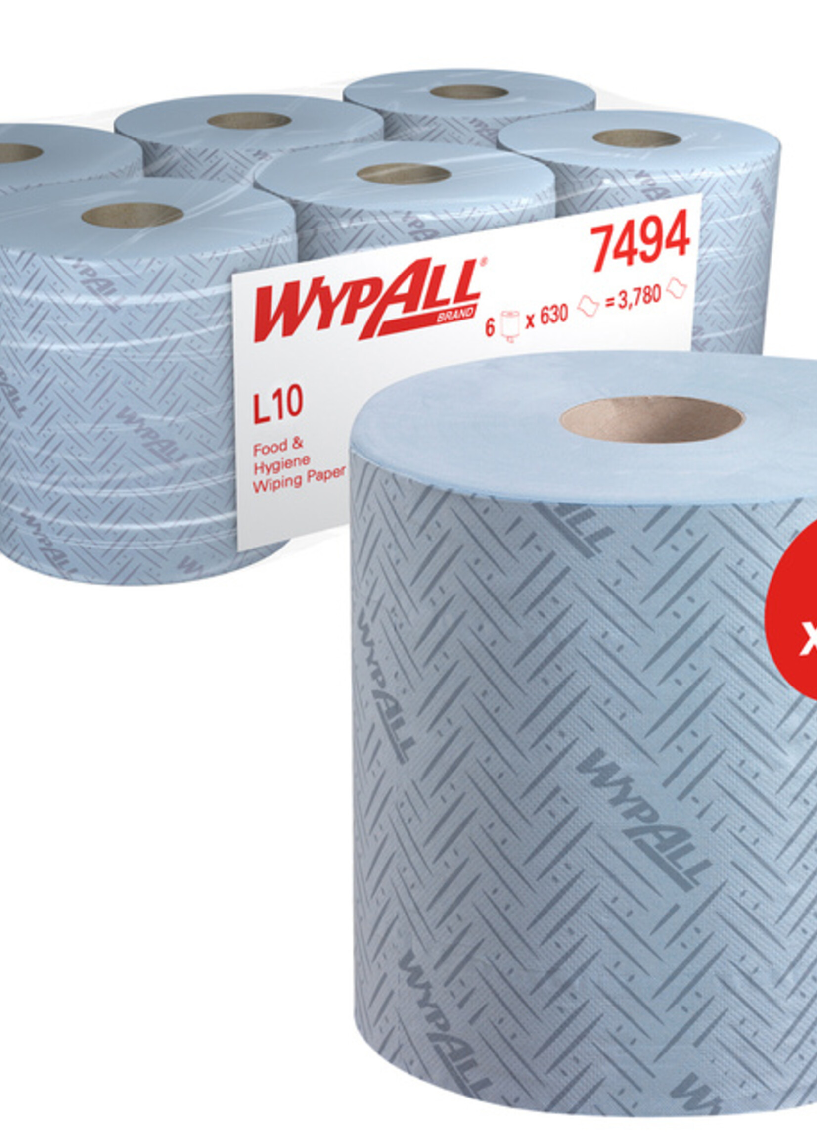 WypAll Essuyeur WypAll 7494 L10 1 épaisseur rouleau18,3cmx239m 630 feuilles bleu