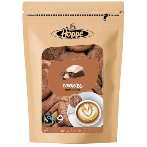 Hoppe Koekjes Hoppe Cookies fairtrade double chocolate circa 125stuks