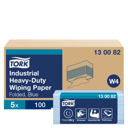 Tork Reinigingsdoek Tork Heavy-Duty W4 gevouwen 100 vel blauw 130082