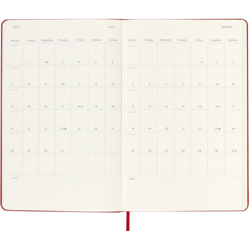 Moleskine Agenda 2025 Moleskine 12 mois Planner Weekly 7j/1p Large rigide rouge écarlate