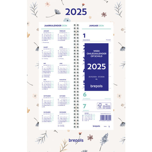 Brepols Weekkalender 2026 Brepols 190x130 7dagen/1pagina spiraal Fantasie assorti