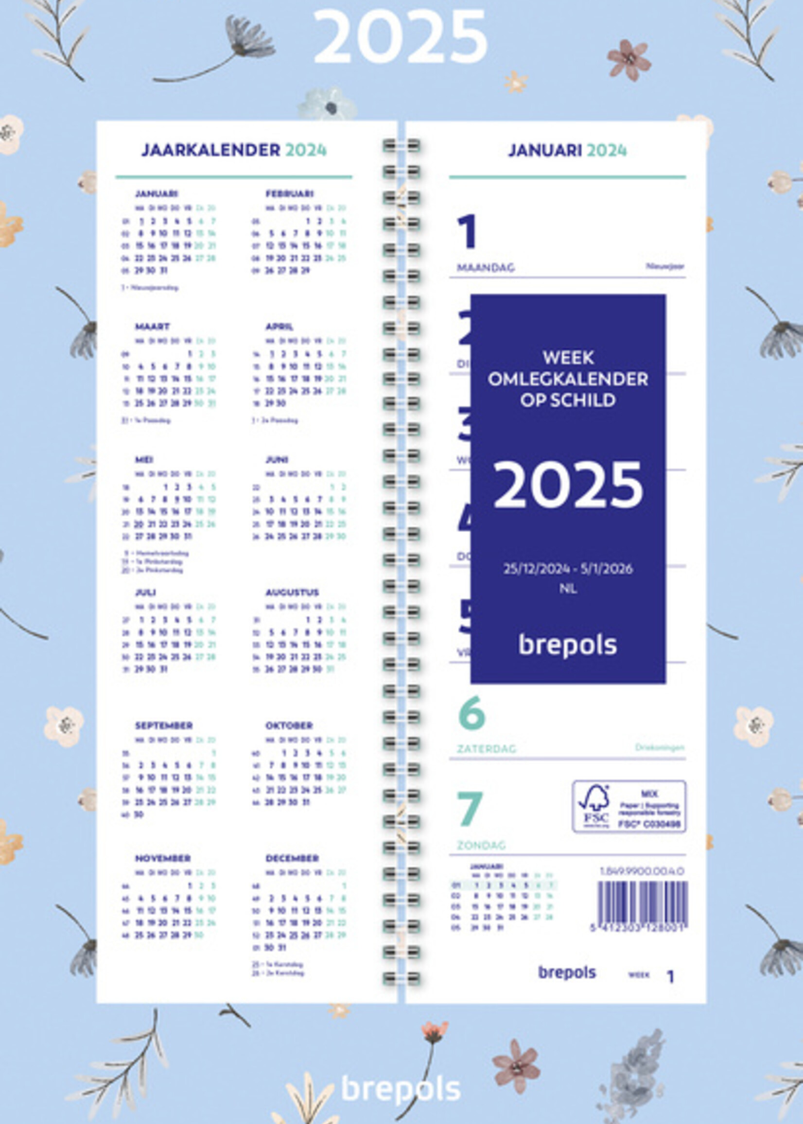 Brepols Calendrier semainier 2026 Brepols 190x130mm 7 jours/1 page spirale Fantasy assorti