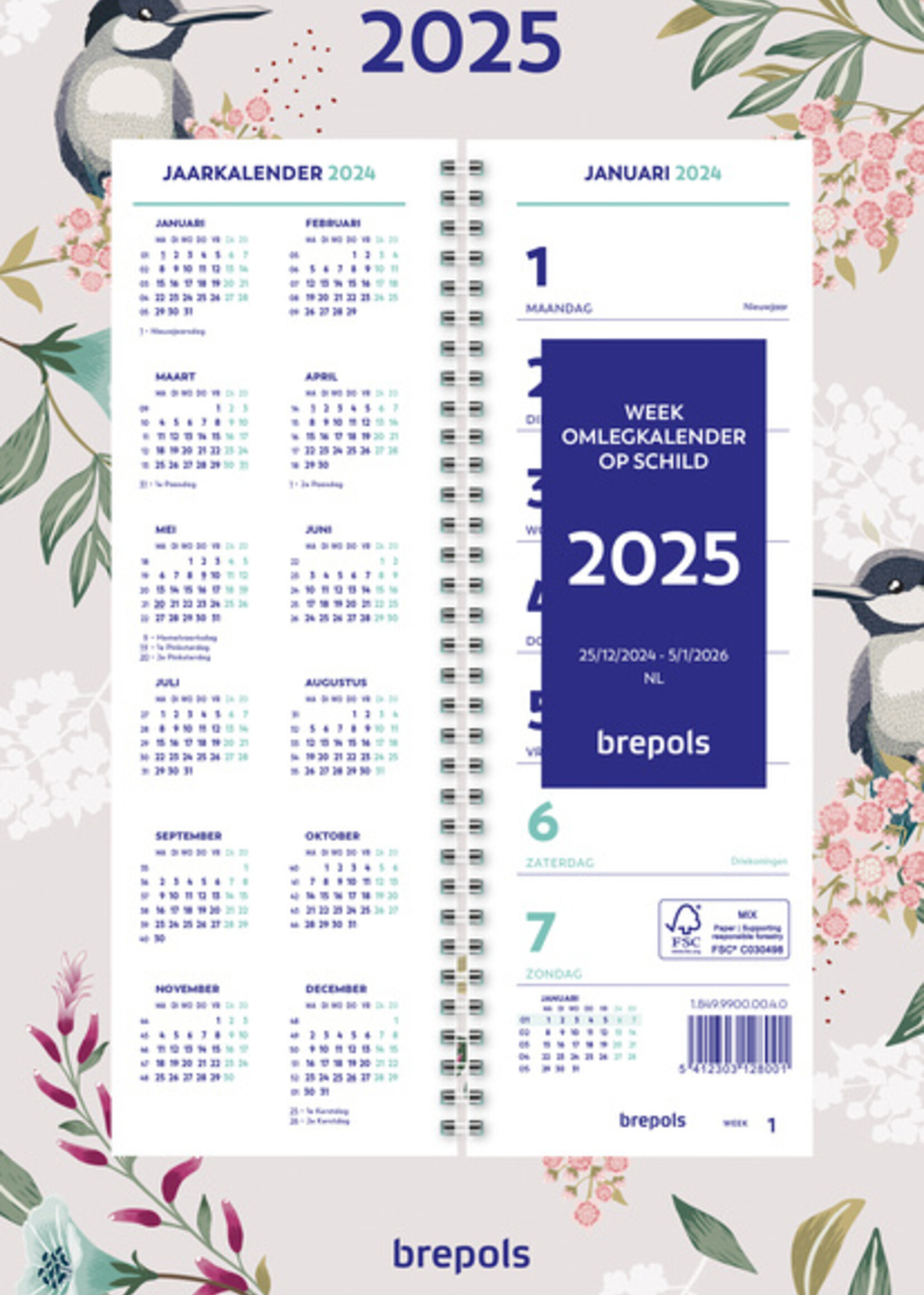 Brepols Weekkalender 2026 Brepols 190x130 7dagen/1pagina spiraal Fantasie assorti