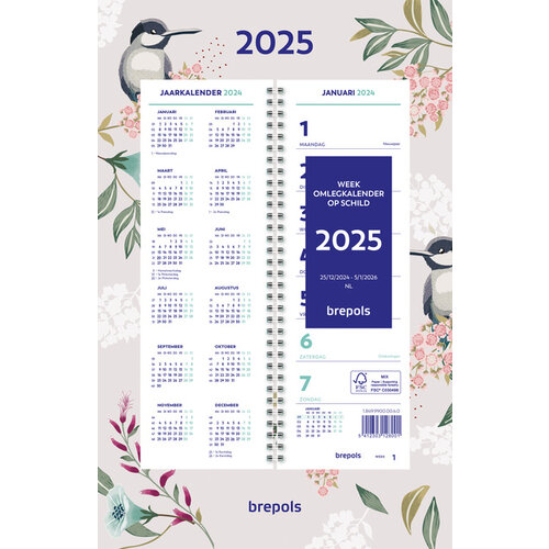 Brepols Weekkalender 2026 Brepols 190x130 7dagen/1pagina spiraal Fantasie assorti
