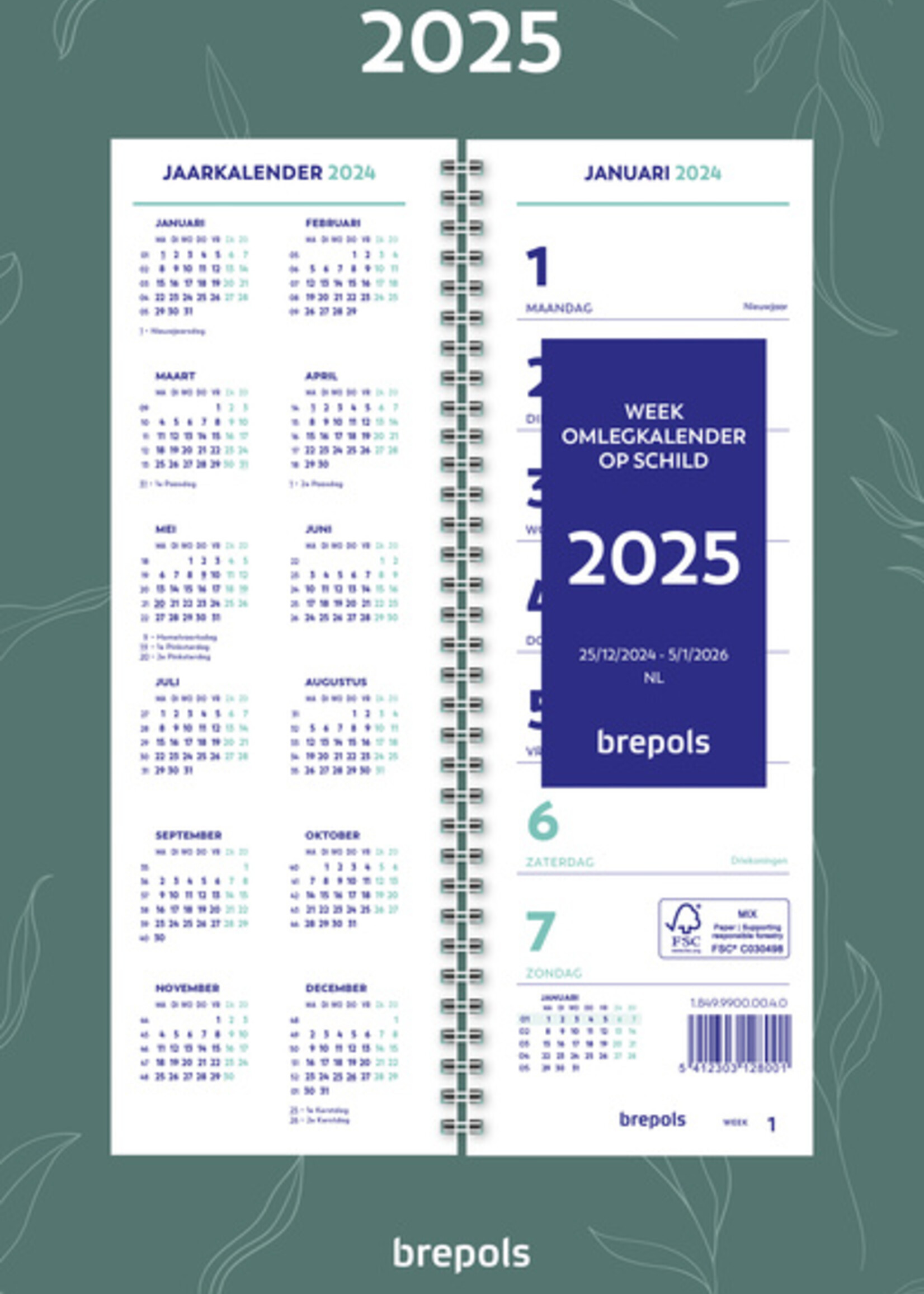 Brepols Weekkalender 2026 Brepols 190x130 7dagen/1pagina spiraal Fantasie assorti