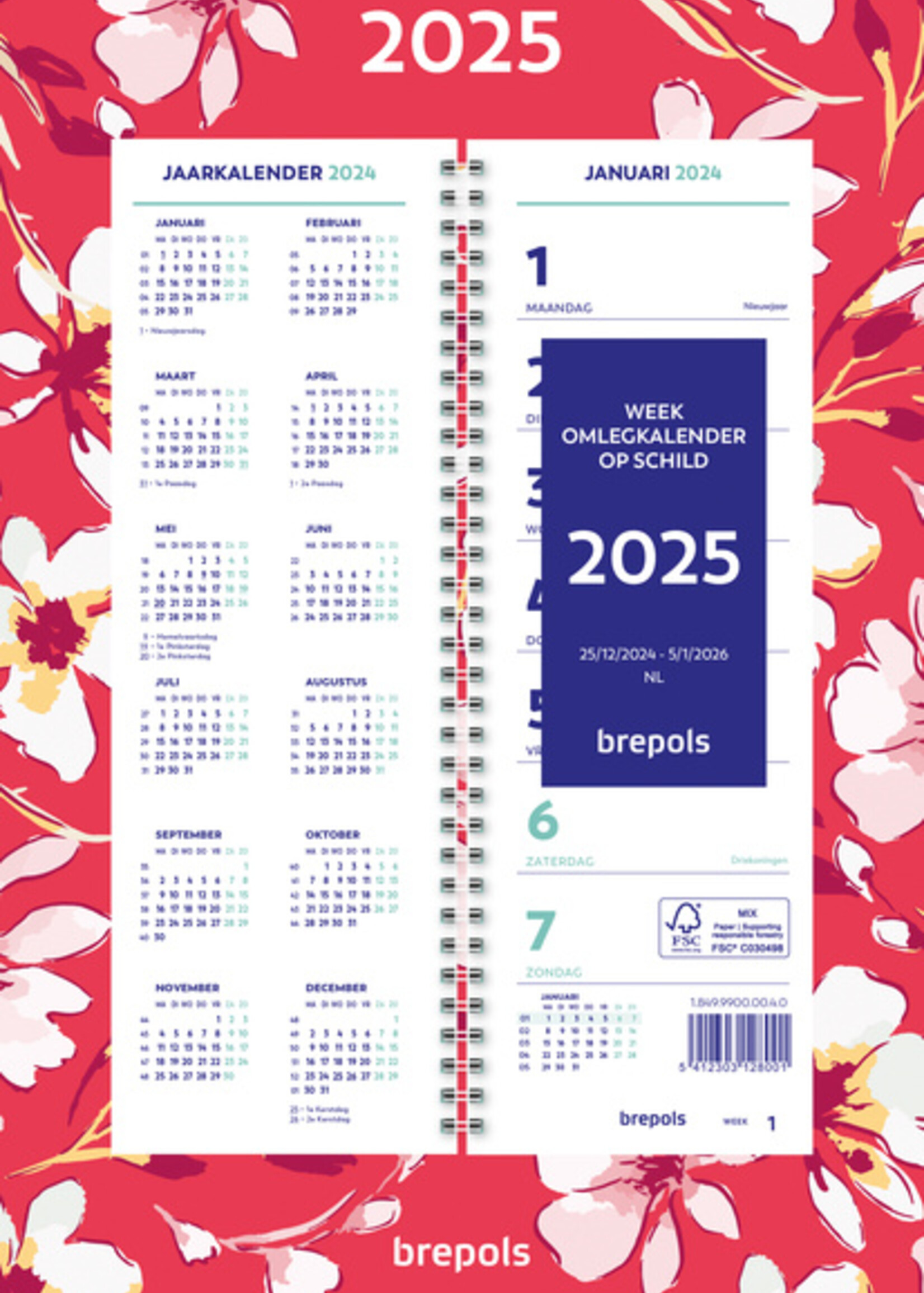 Brepols Weekkalender 2026 Brepols 190x130 7dagen/1pagina spiraal Fantasie assorti