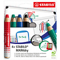 Stabilo Crayon tableau blanc STABILO MARKdry 648/4 + taille-crayon et microfibre assorti étui 4 pièces