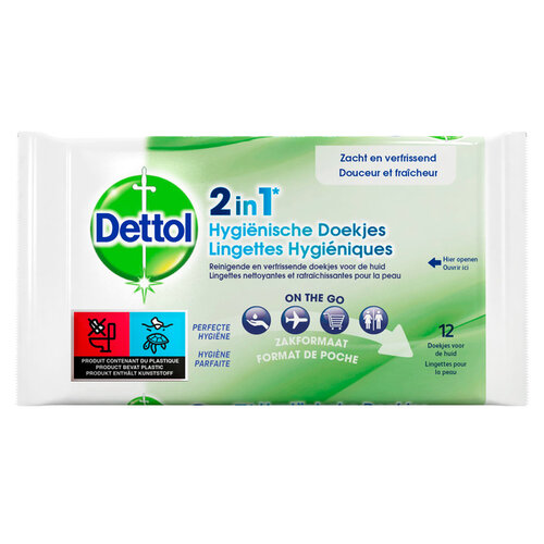 DETTOL Hygiënische verfrissingsdoekjes Dettol Wipes 2-in-1 12st