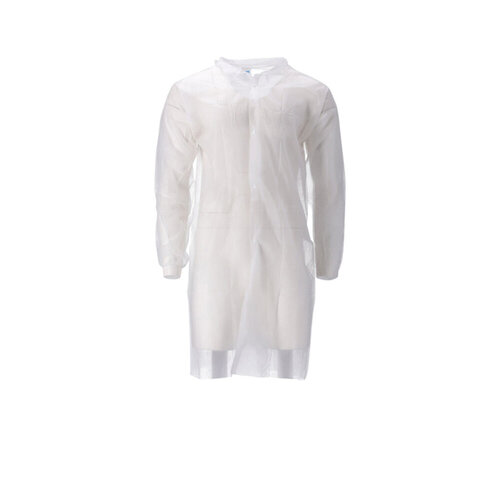 CMT Blouse visiteur CMT PP non-tissé longue bouton pression 104cm XL blanc 100 pièces