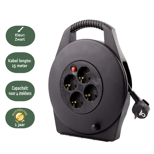 Enrouleur de câble BRASQ 4 prises 15m noir
