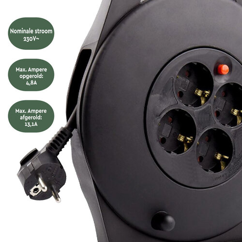 Enrouleur de câble BRASQ 4 prises 15m noir