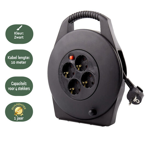 Kabelhaspel BRASQ  4 voudig 10 meter zwart