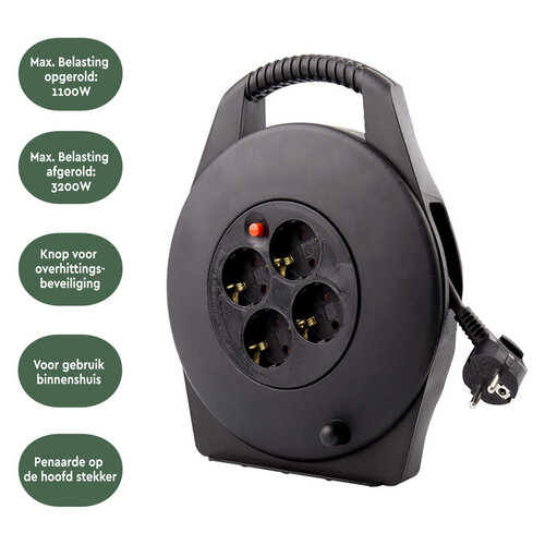 Kabelhaspel BRASQ  4 voudig 10 meter zwart