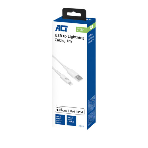 ACT Câble de chargement/données ACT USB 2.0 vers lightning 1m