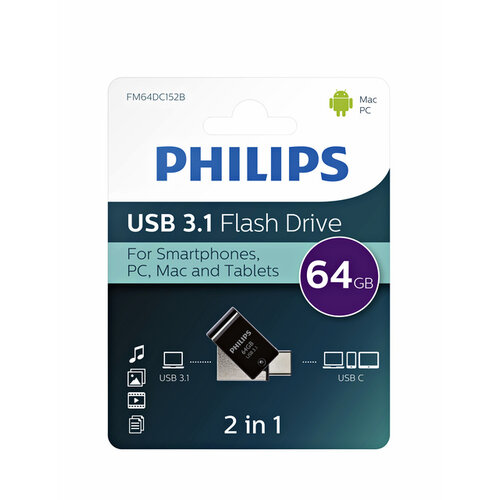 Philips Clé USB 2-en-1 3.1 USB-C Philips Midnight Black 64Go
