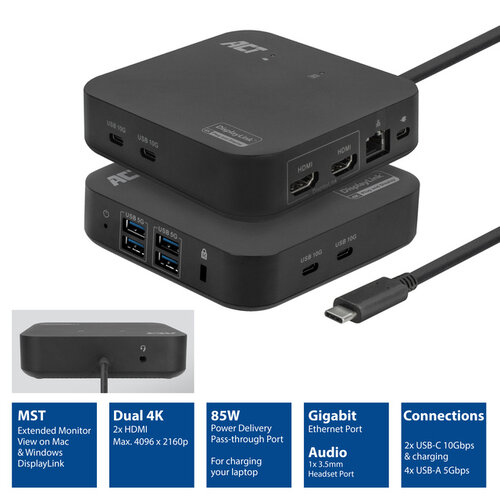 ACT Dockingstation ACT USB-C Dual Monitor met Power Delivery