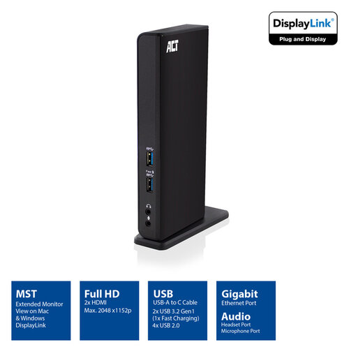 ACT Station d'accueil ACT USB-C Dual Ecran avec port de charge