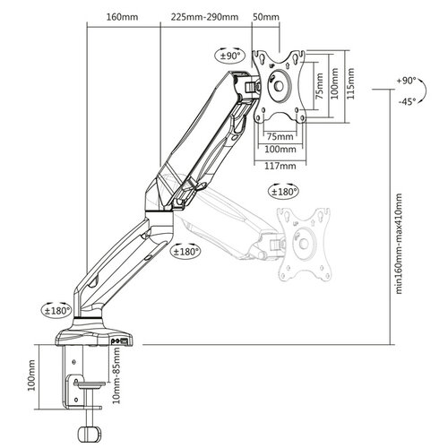 ACT Monitorarm ACT office met gasveer 1 scherm