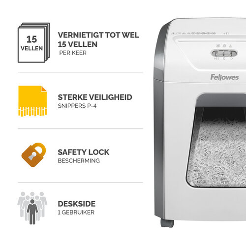 Fellowes Destructeur Fellowes Powershred 15C particules 4x40mm blanc