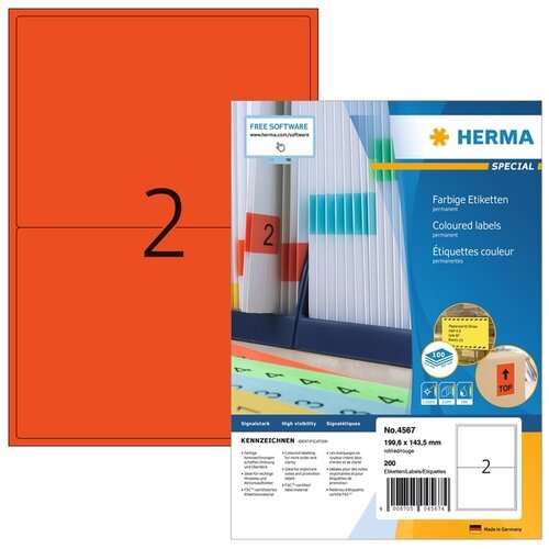 HERMA Etiquette HERMA 4567 199,5x143,5mm rouge 200 étiquettes