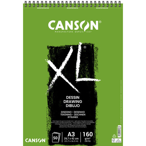 Canson Tekenblok Canson XL Dessin A3 160gr spiraal 50 vel