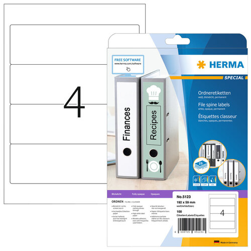 HERMA Rugetiket HERMA 5123 192x59mm zelfklevend wit 100 etiketten