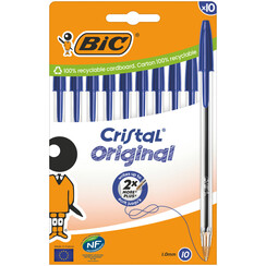 Balpen Bic Cristal medium blauw blister Ã  10 stuks