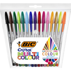 Balpen Bic Cristal large multicolour assorti etui Ã  15 stuks