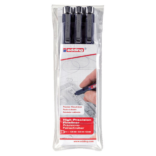 edding Fineliner edding 1800 noir assorti 0,25-0,35-0,5mm set 3 pièces