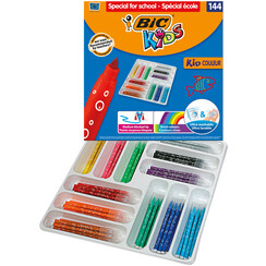 Kleurstiften BicKids couleur medium assorti schoolbox Ã  144 stuks
