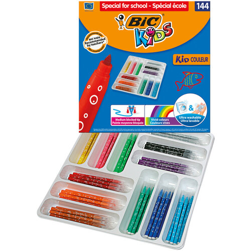 Bickids Kleurstiften BicKids couleur medium assorti schoolbox à 144 stuks