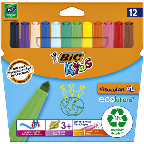 Bickids Feutre BIC Kids Visacolor ECOlutions XL assorti étui 12 pièces