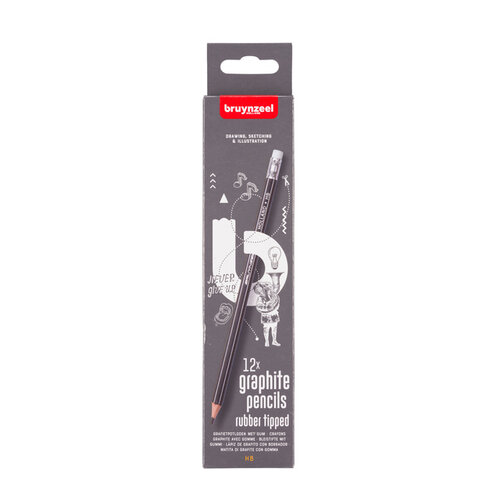 Bruynzeel Crayon graphite graphite Bruynzeel Teens HB avec embout gomme set 12 duretés gris