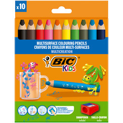 Kleurpotloden BicKids Multi Surface inclusief puntenslijper assorti pak Ã  10 stuks