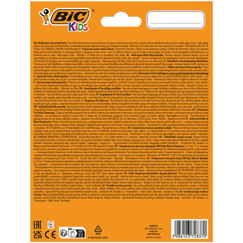 Bickids Crayon de couleur BIC Kids Multi-surface inclus taille-crayon assorti paquet 10 pièces
