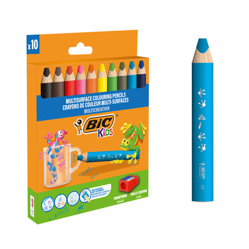 Bickids Kleurpotloden BicKids Multi Surface inclusief puntenslijper assorti pak à 10 stuks