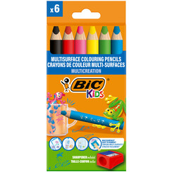 Crayon de couleur BIC Kids Multi-surface inclus taille-crayon assorti paquet 6 pièces
