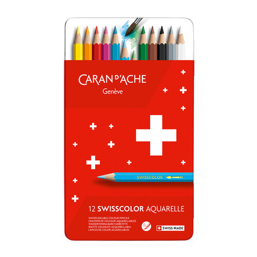 Caran d'ache Kleurpotloden Caran d'Ache Swisscolor aquarel 12 stuks assorti