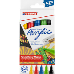 Acrylmarker edding e-5100 medium basis assorti set Ã  5 stuks