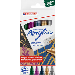 Acrylmarker edding e-5100 medium metallic assorti set Ã  5 stuks