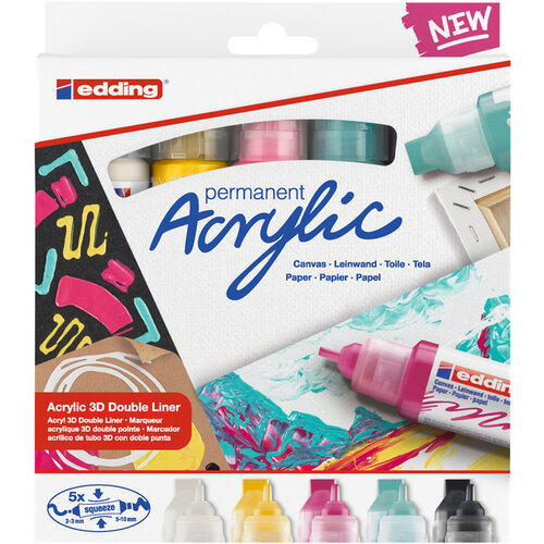 edding Acrylmarker edding e-5400 3D double liner medium basis assorti set à 5 stuks