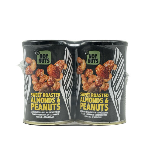 NoyNuts Pinda's NoyNuts gesuikerd en gebrand met amandelen blik 135 gram