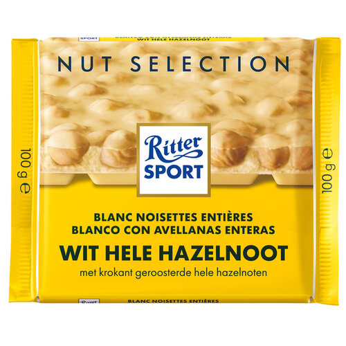 Ritter Sport Chocolade Ritter Sport wit-hele hazelnoot 100gr