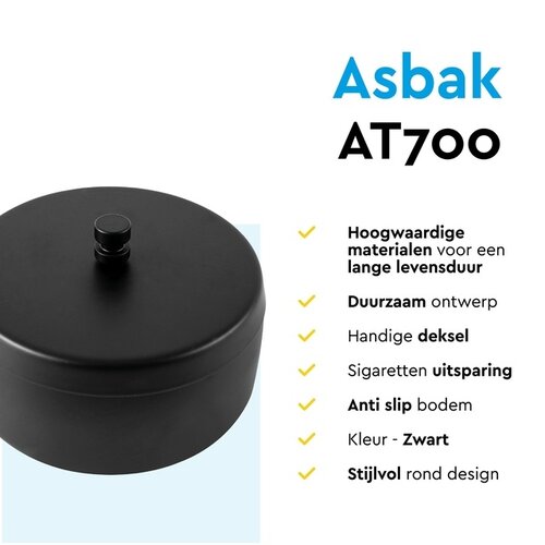 Asbak BRASQ tafelmodel 1 liter met deksel AT700 zwart