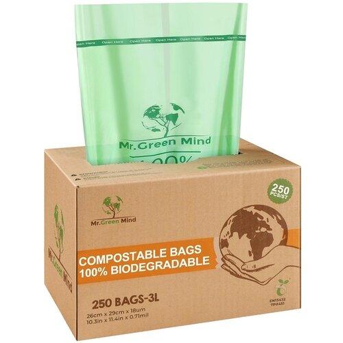 Mr.Green Mind Sac poubelle bio Mr Green Mind 26x29cm 2-3L Distributeur 250 pièces
