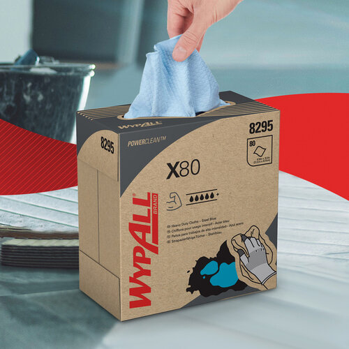 WypAll Poetsdoek WypAll X80 Powerclean 426x212mm 80vel pop-up blauw 8295