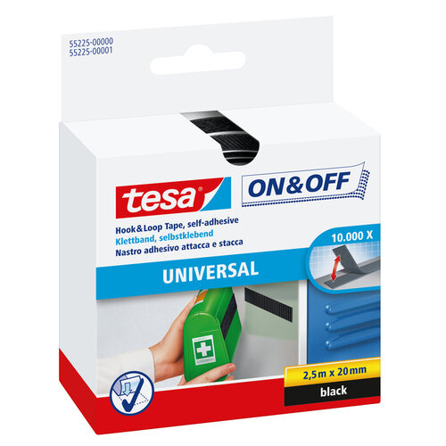 Tesa Klittenband tesa® On & Off Zelfklevend 2.5mx20mm zwart