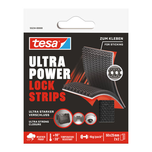 Tesa Klittenband tesa Ultra Power Lock Strips 50x25mm 2 strips zwart